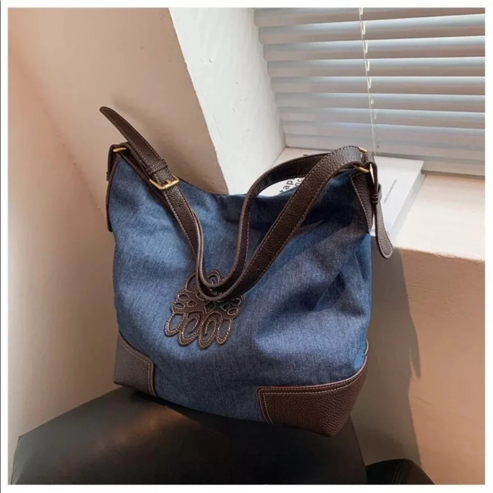 Blue Large Capacity Canvas Tote Bag/ Shoulder Bag - Picture 2 of 6